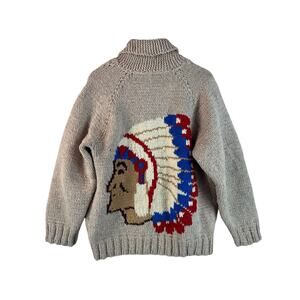 VTG Handknit Cowichan Chunky Knit Wool Sweater Talon Zipper Nylon Lining